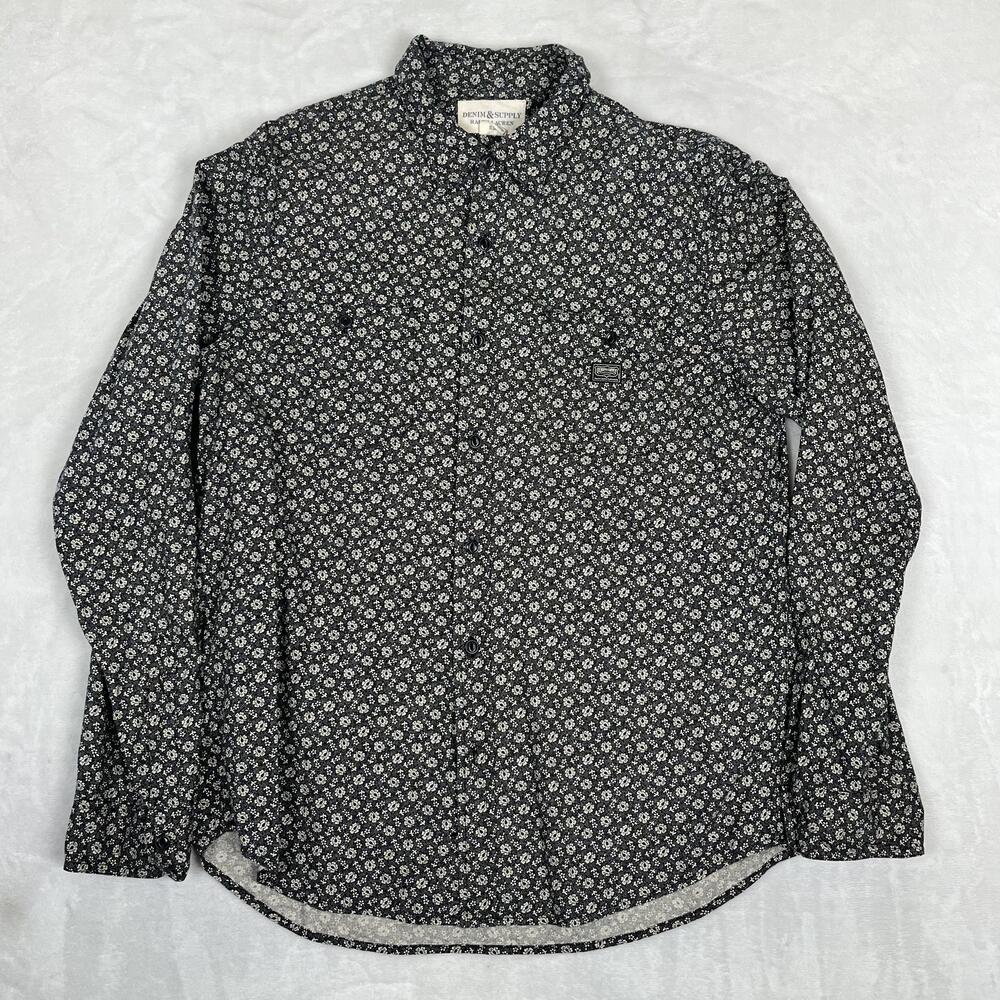 Denim & Supply Ralph Lauren Shirt Mens Large Black Floral Long Sleeve Button